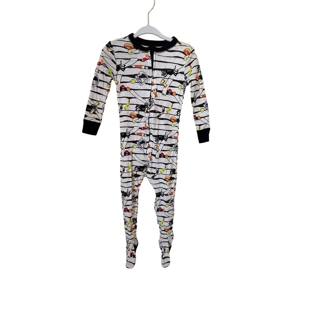 Old Navy Footed Pajamas White Halloween Candy Spiders Stripes Toddler 18-24M